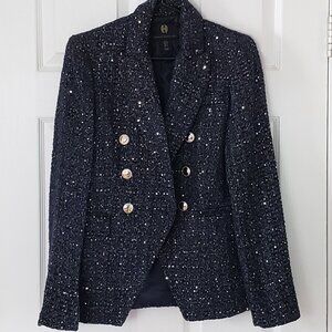 House of Harlow Double Breasted Tweed Metallic Blazer